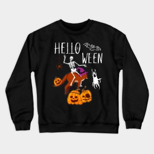 Hello Ween Skeleton Riding Kangaroo Halloween Funny Crewneck Sweatshirt